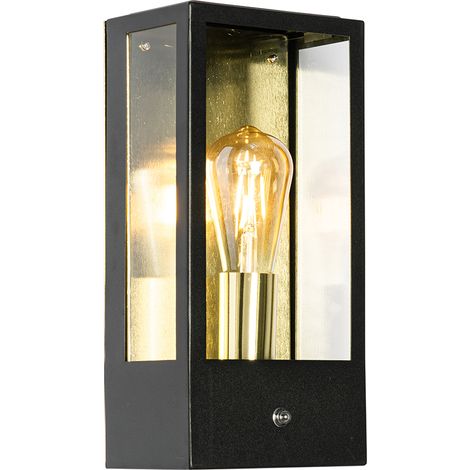 Outdoor Wall Light Black with Gold Dusk Sensor - Rotterdam