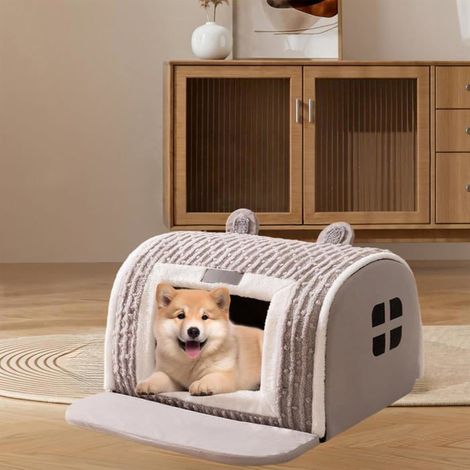 Niche d'hiver chaude avec literie amovible et lavable – Grande niche pour chats et chiens, indéformable.（gris） (1/4)