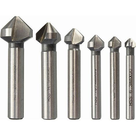 90° HSS Senkbohrer, zylindrische Entgratungswerkzeuge zum Verschrauben von Holz, Metall und PVC, 6,3/8,3/10,4/12,4/16,5/20,5 mm. (1/4)