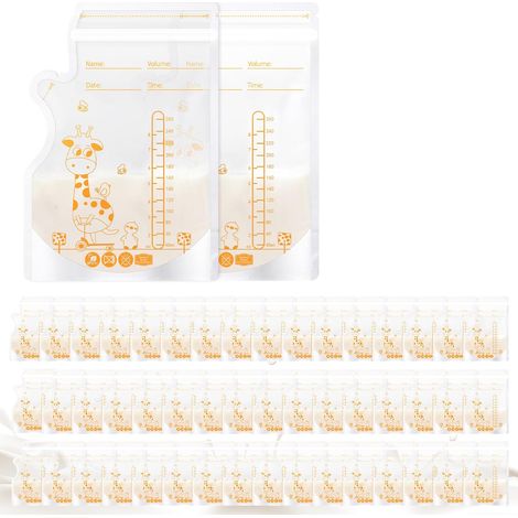 Sachet de Conservation Lait Maternel 50/100 PCS, 250/180 ML Sachet Lait Maternel avec Zone d'Écriture, Double Fermeture Étanche, Pré-Stérilisé Stockage Sécurisé Lait Maternel (Accessoires Bébé) (1/5)