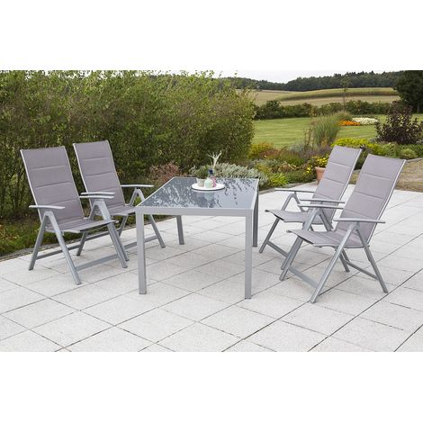 Taviano Set 5tlg 4 Sessel Tisch 150x90cm Alu/Textil