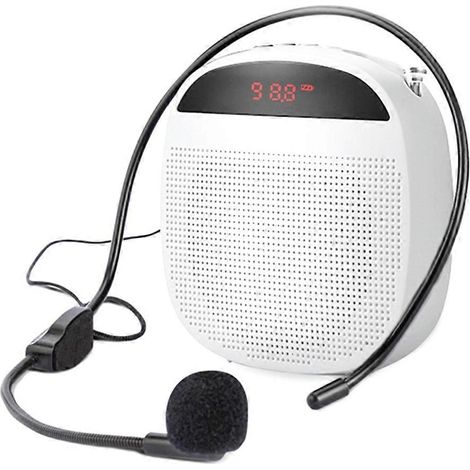 Amplificateur vocal portable filaire avec haut-parleur, radio FM et microphone serre-tête pour enseignants (blanc). (1/5)