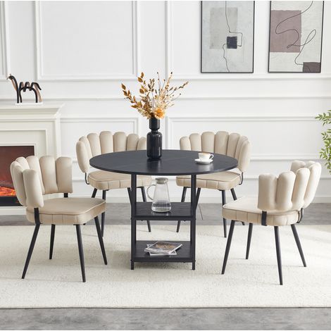 Esstisch-Set rund 107 cm mit 4 Stühlen und Ablage OKMYHOME (1/5)