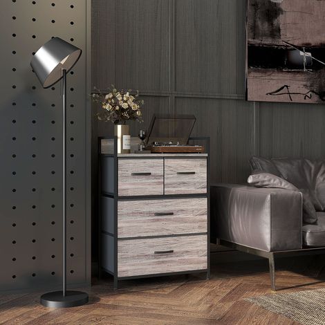 Gris - Commode doté de 4 tiroirs en tissu pliants Étagère ouverte industrielle Cadre en acier Tiroir pour petits espaces
