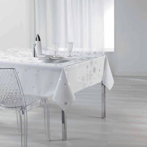 Nappe rectangulaire antitache et infroissable imprimée FLOCONS (1/3)