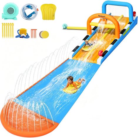 10M Outdoor Kids Inflatable Castle, Water Slide, 2 Runs, Garden Structure with Sprinklers (1/5)