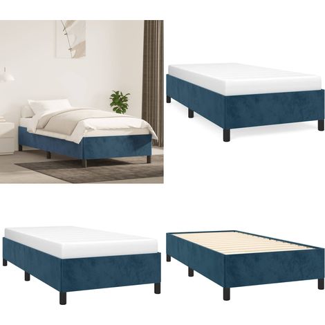 Cadre de lit sans matelas bleu foncé 90x190 cm velours - Cadre De Lit - Lit Double - Lit Velours - Lit Bleu - Meuble Chambre - Home & Living (1/5)