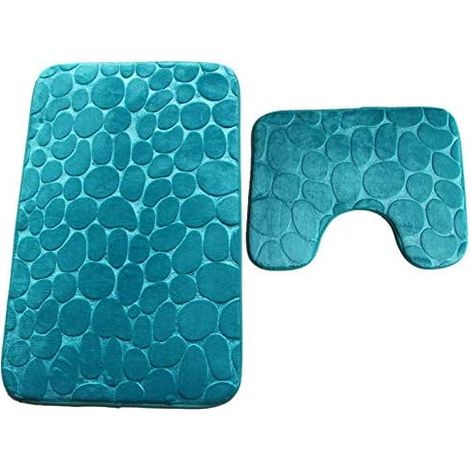 Juego de 2 alfombrillas antideslizantes para baño, suaves y cómodas para el inodoro, con forma de U, lavables a máquina, color verde. (1/3)