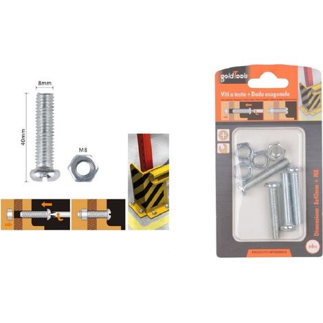 Kaela - Set 4pz Viti Vite Testa A Croce Tonda 8 X 40mm Con Dadi Dado Esagonale M8 90986 - (1/2)