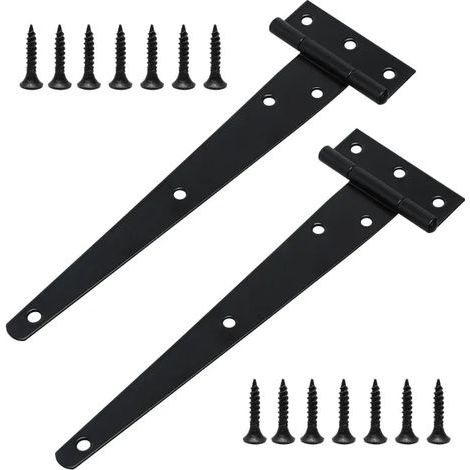 2 Charnières en T 8 Pouces Noires Métalliques pour Portes de Grange avec 14 Vis (1/5)