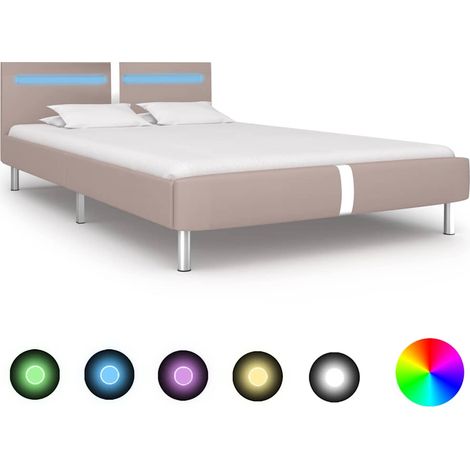 Bed Frame with LED without Mattress Cappuccino 135x190 cm Double vidaXL (1/5)