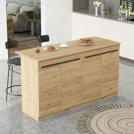Pier Import – Bar séparation cuisine ouverte effet bois – 4 portes – Dimensions 160x60x90 cm – MDF mélaminé effet chêne durable et facile d'entretien (1/5)
