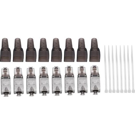 8 pièces blindées sans outil RJ45 7 Connecteur de terminaison Cat7 / Connecteur Cat7 Modulaire 23/24AWG Noir (1/5)