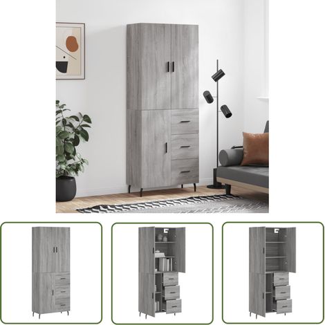 The Living Store Buffet haut Sonoma gris 69,5x34x180 cm Bois d'ingénierie - Buffet Design - Meuble Rangement - Armoire Cuisine - Buffet Moderne - Mobilier Salon (1/5)