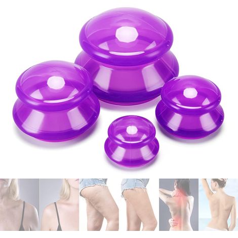 Ensemble de 4 ventouses en silicone – Ventouses anti-cellulite – Ventouses pour massage – Thérapie par ventouses professionnelle – Massage complet du corps – Libération myofasciale – Violet (1/5)