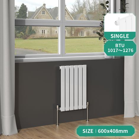 NRG White Column Designer Radiator Flat Single Panel Bathroom Central Heating Horizontal 600x408mm (1/5)