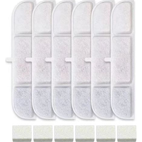 Filtres de fontaine à eau pour chat, 6 filtres de rechange et 6 éponges en mousse pour fontaine à eau en acier inoxydable, fontaine à eau pour chat pour boire, garde l'eau propre et (1/4)