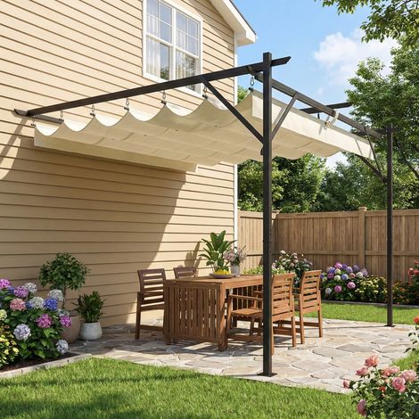 Gazebo pergola mural 3x3 m toit coulissant trous drainage crème