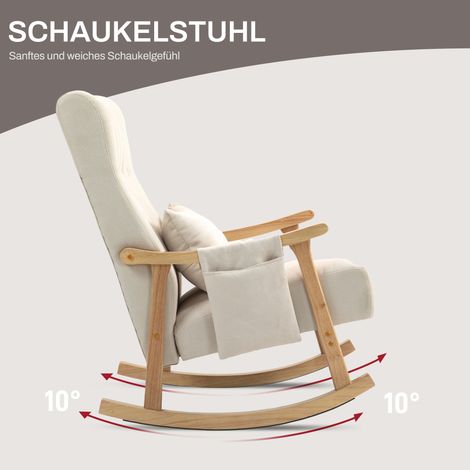 Fauteuil berçant avec coussin lombaire, siège spacieux, cadre en caoutchouc, capacité 120 kg, couleur beige (1/4)