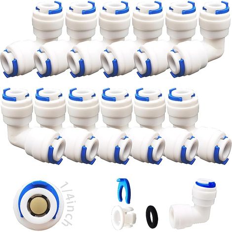 12 Pcs Accessoires De Filtre à Eau RO Raccord De Buse 1/4 Pouces 90 Degree Right Angle Fast Docking pour Raccorder Les Raccords De Tuyauterie d'eau, Tuyau de réfrigérateur (1/5)