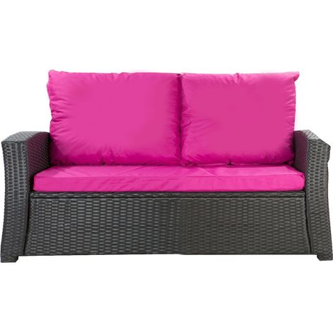 Coussins de canapé de jardin en résine tressée 112x50x7+256x50cm coussins d'extérieur rose Set de coussins 2 places Lot de coussins de jardin