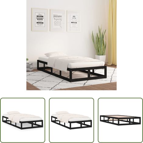 vidaXL Lit simple bois -  Cadre de lit sans matelas noir 90x200 cm bois massif (1/5)