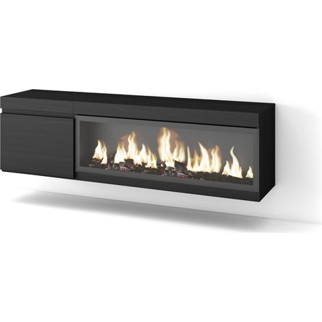 Skraut Home - Mueble TV, Televisión, Muebles de salón, almacenaje, 160, Para TV hasta 65", Chimenea eléctrica XXL, Colgado, Suspendido, Estilo Moderno, Negro (1/5)