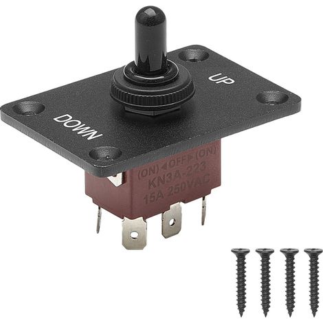 Interrupteur à bascule 6 broches, (ON)-Off-(ON) temporaire, inverseur de polarité 12V/30A DC, 250V/15A AC, avec capuchon étanche et fixation panneau pour auto, bateau, marine. (1/5)