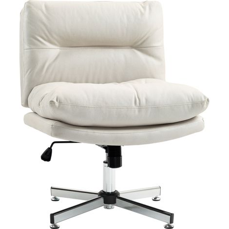Silla de oficina regulable en altura, sin brazos, reclinable, con base en cruz y asiento ancho, color gris claro (1/5)