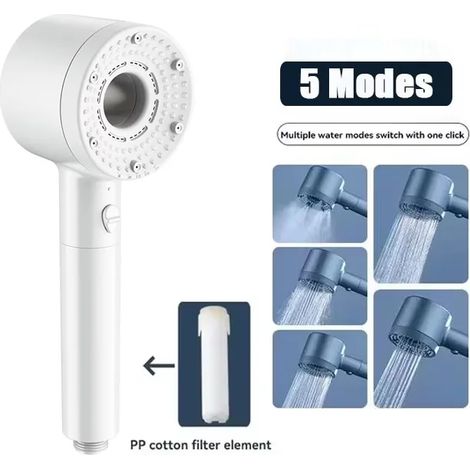 (Blanc-a) Pommeau de douche spa massant 5 modes avec filtre, haute pression, économie d'eau, arrêt d'eau en une seule touche, douchette de salle de bain (1/5)