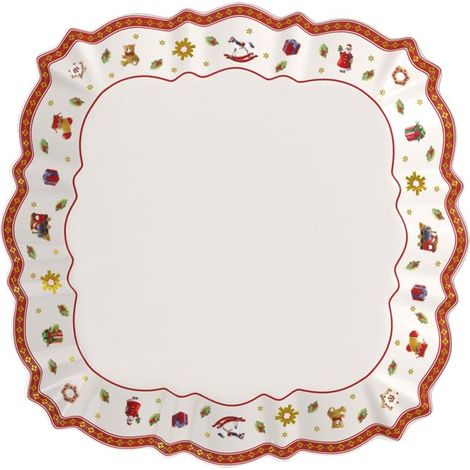 Assiette de service, 26 x 26 cm, Porcelaine, Blanc/Rouge (1/4)