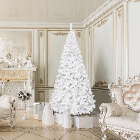 Sapin de Noël artificiel avec support en métal, 240 cm, blanc
