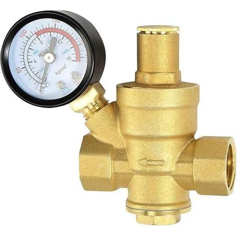 Réducteur de pression d'eau en laiton avec manomètre, réducteur de pression d'eau pour filtre à eau, chauffage à gaz (DN15) (1/5)