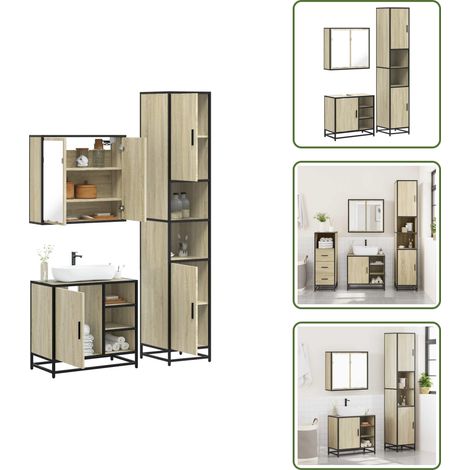 The Living Store Set de muebles de baño 3 pzas madera contrachapada roble Sonoma - Armario de baño