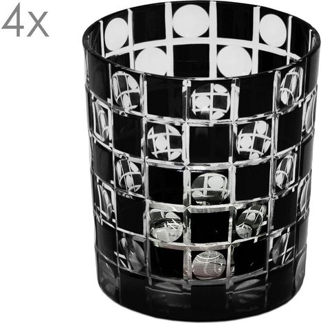 Lot de 4 verres en cristal noir taillés à la main pour table, hauteur 9 cm, 0,25 L - PANGIVO