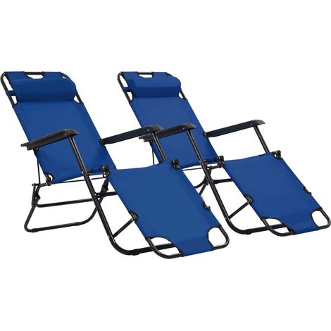 Sdraio pieghevoli 2 pezzi con poggiapiedi in acciaio blu 020011941