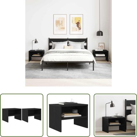 Nachttisch Schwarz - Nachttisch 2 pcs Schwarz Eichen-Optik 40 x 40 x 30 cm (1/5)