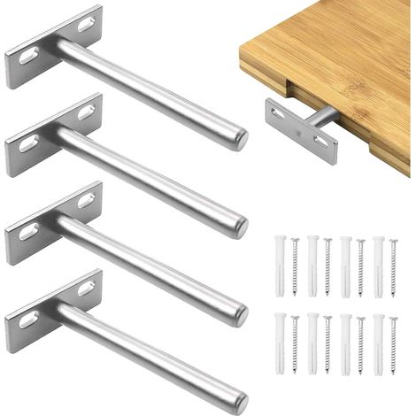 4 Pièces Supports d'étagère Flottants 4 Pouces Support Etagere Invisible, Fixation Invisible étagère Tablette Flottante Support pour le Murale Argent