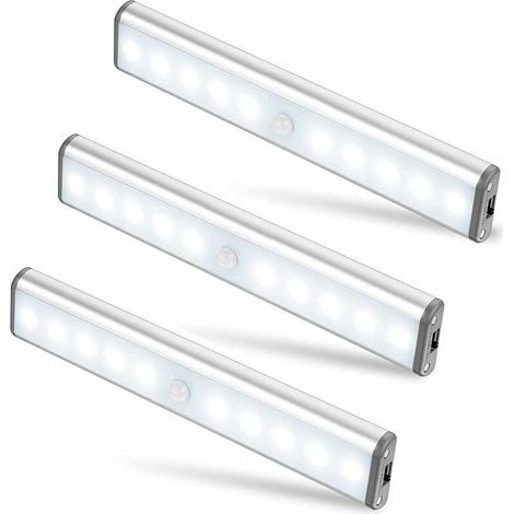 Set of 3 Lamps 10 LED, Without Wire, Rechargeable by USB, Magnetic, Detector of Movement, 2 Modes lighting, Portable. Light of Cabinet, Baladeuse of Emergency, Night Child, Appoint … [Class in (1/5)