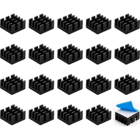 Kühlkörper, schwarzer Aluminium-Kühlkörper mit Wärmeleitkleber zur Kühlung von 3D-Druckern, Schrittmotoren – 20er-Pack