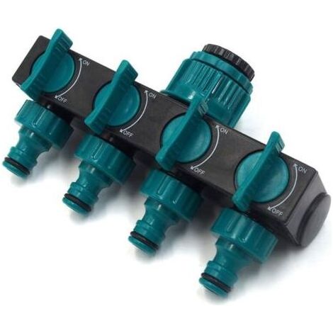 Außenhahn 4-Wege-Hahnadapter für Gartenschläuche, 4-Wege-Schlauchverteiler, 4-Wege-Schlauchverbinder für Gartenarbeit, Bewässerung, Bewässerungssysteme (Blau) (1/4)