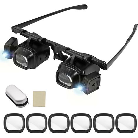 Kopfbandlupe mit Led, Kopf Lupenbrille 2.0X 6.0X 8.0X12.0X 24.0X Vergrößerung, Vergrößerungsbrille, Kopfmontierte Lesebrille für Juweliere, Nähen, Handwerk, Hobbys (1/5)