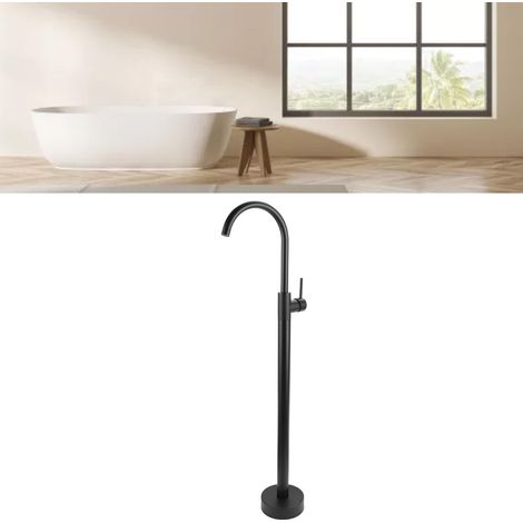 Robinet de Baignoire Autoportant Style Européen en Cuivre et Acier Inoxydable Noir Sans Trou pour Bain Colonne (1/4)