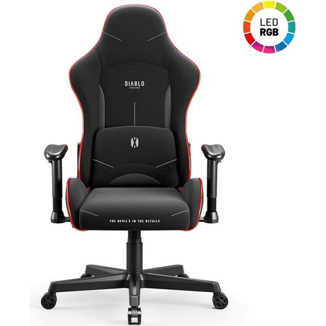 UNKNOWN Diablo Chaise Gaming X-Starter Fauteuil Gamer Siege de Bureau Ergonomique Revêtement en Tissu, Accoudoirs Réglables, Mécanisme D'inclinaison Chaise Ergonomique, Siège Gaming Noir (LED) (150 (1/3)