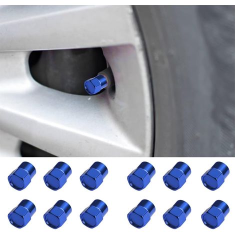 Lntyq 12 Stück Reifenventilkappen, Aluminium-Reifenventilkappen mit Sechskantgelenk, Reifenventilkappen, Auto-Staubkappen für Motorrad, Fahrrad, LKW (blau) (1/4)