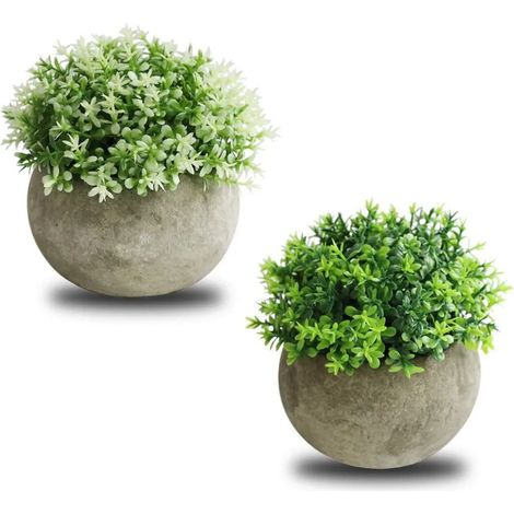 Lot de 2 boules artificielles pour bonsaï en cellulose, semi-circulaires, pour plantes en pot vertes de table, blanc-vert (1/5)