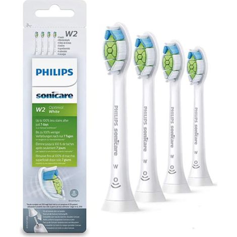 Brossettes de rechange noires Philips Sonicare W2 (lot de 4), compatibles avec les brosses à dents Sonicare, poils souples pour un nettoyage en profondeur, blanches. (1/4)