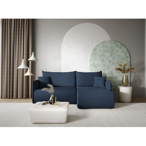 Ecksofa Sofa mit Schlaffunktion CALGARY Stoff Curio Dunkelblau Ottomane Rechts (1/4)