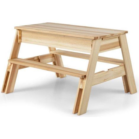 Bancs coulissants, table de pique-nique enfant 4 en 1 en bois, plateau amovible, 2 bacs, intérieur extérieur (1/5)