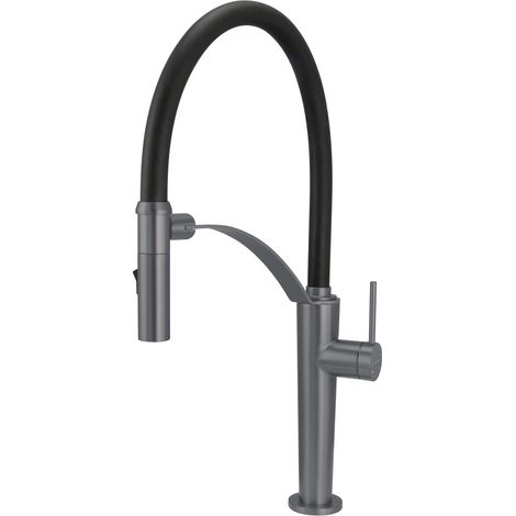 Miscelatore per lavello cucina con bocca elastica e 2 flussi finitura titanio - Aelo